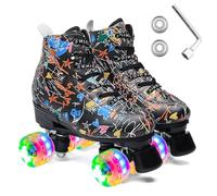 ERNAN Pattini a 4 ruote, pattini paralleli con ruote luminose, top alto classico, pattini a rotelle per adulti, bambine, bambini e principianti, taglia 37-43 (Black Graffiti, 39)
