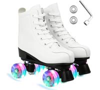 ERNAN Pattini a 4 ruote, pattini paralleli con ruote luminose, top alto classico, pattini a rotelle per adulti, bambine, bambini e principianti, taglia 37-43 (white, 38)