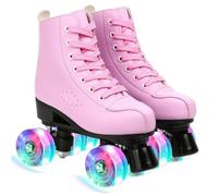 ERNAN Pattini a 4 ruote, pattini paralleli con ruote luminose, top alto classico, pattini a rotelle per adulti, bambine, bambini e principianti, taglia 37-43 (Pink, 38)