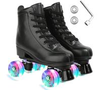 ERNAN Pattini a 4 ruote, pattini paralleli con ruote luminose, top alto classico, pattini a rotelle per adulti, bambine, bambini e principianti, taglia 37-43 (Black, 41)