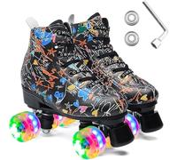 ERNAN Pattini a rotelle per ragazze e donne con luci, scarpa alta doppia fila regolabile in PU per principianti, per bambini, uso interno ed esterno (stile graffiti, 42=UK8)