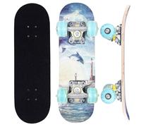 ERNAN Skateboard Completo per Principianti. Skateboard completo da 17 * 5 pollici. Double Kick Deck Concavo con 7 strati per ragazzi, ragazze. (Dolphin)