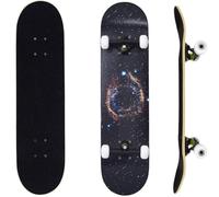 ERNAN Skateboard Completo per Principianti. Skateboard completo professionale da 31 * 8 pollici. Double Kick Deck Concavo con 7 strati per adulto, ragazzi, ragazze. (nebulae)