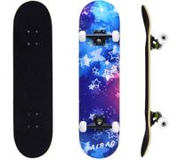 ERNAN Skateboard Completo per Principianti. Skateboard completo professionale da 31 * 8 pollici. Double Kick Deck Concavo con 7 strati per adulto, ragazzi, ragazze. (White Star)