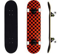 ERNAN Skateboard Completo per Principianti. Skateboard completo professionale da 31 * 8 pollici. Double Kick Deck Concavo con 7 strati per adulto, ragazzi, ragazze. (Black Red)