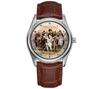 Ernest Meissonier - Orologio da polso da uomo, casual, impermeabile, al quarzo, con data, classico, in pelle marrone, orologio da polso natalizio Napoleone e il suo staff, orologi da polso Ernest