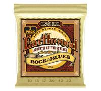 Ernie Ball Earthwood Rock and Blues 80/20 Bronze, Corde per chitarra acustica con Sol liscio, confezione da 3, diametro 10-52
