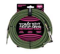 Ernie Ball - Cavo per strumenti P06077-EB - intrecciato, dritto/angolato, 3,05 m - nero/verde