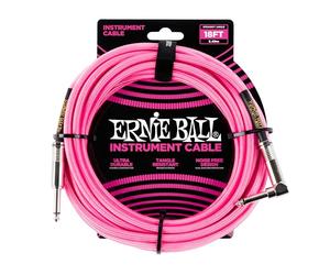 Ernie Ball, Cavo intrecciato per strumenti, dritto / angolato, 5,49 m, rosa neon