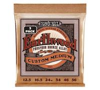 Ernie Ball Earthwood Custom Medium Phosphor Bronze, Corde per chitarra acustica, confezione da 3, diametro 12.5-56