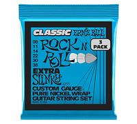 Ernie Ball Extra Slinky Classic Rock n Roll, Corde per chitarra elettrica avvolte in puro nichel, confezione da 3, diametro 8-38
