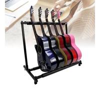 ERnonde - Supporto per chitarra a 5 scomparti, pieghevole, universale, in ferro, per la conservazione e la presentazione di chitarre, colore nero