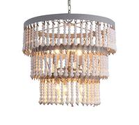 ERNP Lampadario con Perline in Legno Boho da 21,6", lampadario da Fattoria a 6 luci, lampadario per Soggiorno Foyer, Sala da Pranzo, Lampada a Sospensione Antica con Perline in Legno Bianco a 3