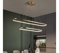 ERNP Lampadario Forma Ovale 71W Lampadario LED Dimmerabile Lampade a Sospensione in Ottone Dorato, 47 Pollici (120 cm) Lampada da soffitto Moderna da Cucina, 2 Anelli, Adatto per Ufficio, Sala da