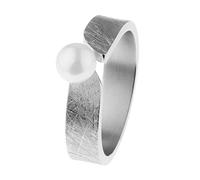 Ernstes Design R545 - Anello in acciaio INOX con perla, 6 mm, colore: Bianco