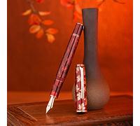 erofa Hongdian N8 Penna stilografica rossa, pennino extra fine, pennino in iridium, placcato oro, con foglia d'acero e penna in acrilico con convertitore e custodia in metallo