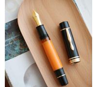 erofa Majohn P139 NO.8 - Penna stilografica a stantuffo, pennino fine, con scatola, sistema a pistone in ottone, grande capacità, colore: nero e giallo