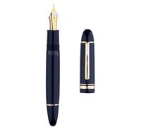erofa Majohn P141 - Penna stilografica a stantuffo n. 8, pennino fine, in resina blu con finestrella per inchiostro, penna regalo con scatola, finiture dorate