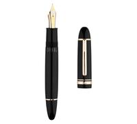 erofa Majohn P141 - Penna stilografica a stantuffo n. 8, pennino fine, in resina nera con finestra per inchiostro, penna regalo con scatola, finiture dorate