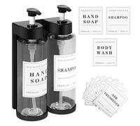 Erogatore Sapone Liquido da Parete, 2x300ML Dispenser Shampoo e Bagnoschiuma, Dispenser Sapone Bagno Doccia con Etichette, Porta Sapone Liquidi Ricaricabile Per Bagno Doccia Shampoo Balsamo