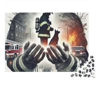 Eroismo pompiere, puzzle difficile 1000 pezzi per adulti, pompiere, cane, soccorso, eroico, premium spesso robusto alta qualità, vibrante, stimolante, antistress, 70x50cm/1000pz