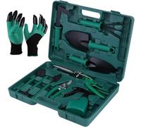eROOSY 11PCS Kit di Attrezzi da Giardinaggio con i Guanti da Giardinaggio, Set di Attrezzi da Giardino con Custodia per Il Trasporto, Regalo da Giardino per Donna, Genitori, Giardinier