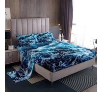 Erosebridal Blue Waves - Set di lenzuola per letto king size, motivo oceano e mare, stampa a tema estivo, con motivo nautico, lenzuolo superiore con tasca profonda, con 2 federe