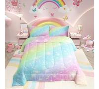 Erosebridal Set di biancheria da letto arcobaleno per bambini, ragazze, adolescenti, donne, tie dye, pastello, set di biancheria da letto matrimoniale con stelle dorate glitterate, set di biancheria