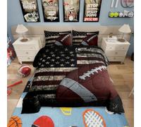 Erosebridal Set di biancheria da letto con bandiera americana, per ragazzi e ragazzi, completo con motivo a calcio, giochi sportivi, federazioni statunitensi, stelle, strisce, set copripiumino per