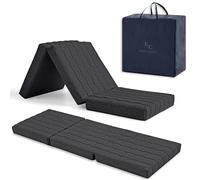 ErossConfort Materassi Campeggio, Viaggi, Caravane. Pieghevole 90 x 195 Nucleo Schiuma HD + 2 cm memory foam. Materassino per Camper Traspirante. Altezza 12 cm Nero. Con borsa e cuscino.