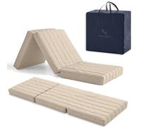 ErossConfort Materassi Pieghevoli 65 x 195 Schiuma HD + 2 cm Viscoelastica. Materasso da Pavimento per Giochi di Bambini, Ospiti. Materasso Molto Versatile. Altezza 12 cm Beige. Con borsa e cuscino.