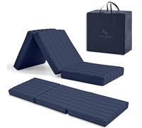ErossConfort Materasso Pieghevole Viscoelastico Furgoni Camper, 75 x 195 Schiuma HD + 2 cm Visco. Materasso Pieghevole per Ospiti Traspirante, Foderabile. Altezza 12 cm Blu. Con borsa e cuscino.