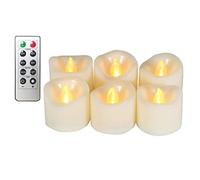 Erosway Candele LED, Tealights realistiche luminose e sfarfallanti a batteria, 300 ore di utilizzo non stop con timer a 2/4/6/8 ore e telecomando a 10 tasti, 6pc/Pack(bianca)