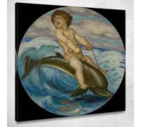 Erote Cavalcando Un Delfino Franz von Stuck, fvs30 quadro stampato su tela, fine art, assemblato pronto da appendere 50x50 cm