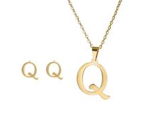 ERQIAO Moda In Acciaio Inox Alfabeto Iniziale Collana 26 Lettera Inglese Orecchini Collana Per Le Donne Set Personalizzare Gioielli, Misura unica, Agata
