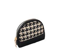 ERQIAO Portamonete da donna in tessuto pied de poule ricami doppi strati borsa con cerniera porta carte in pelle mini portafoglio chiave, Cerniera singola nera, Taglia unica