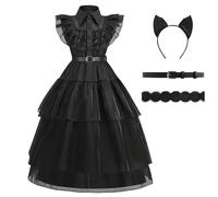 errcom Costume Mercoledì Bambino | Abito Famiglia Mercoledì per Ragazza | Mercoledì Addams Gonna Lunga per I Regali Di Merce Cosplay Nero Addams Halloween Outfit