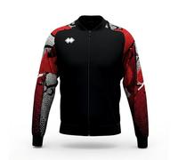 Errea' Giacca Full Zip SSC Bari, Nero con Maniche Grafiche Rosse e Bianche, Stile Sportivo (IT, Testo, S, Regular, Regular)