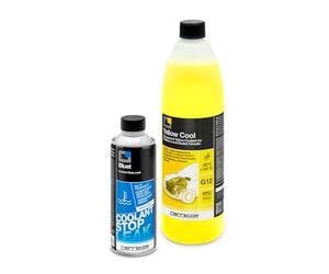 Errecom Kit Riparazione e Refill Impianto Raffreddamento Auto, Contiene Bluet Turafalle Liquido Radiatore (250 mL) + Yellow Cool Liquido Radiatore Giallo -30°C/+107°C Pronto all’Uso antigelo G12(1 L)
