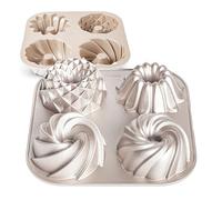Erreke Stampo Ciambelline, Stampo Antiaderente per Torta e Ciambella, Teglia Muffin per 4 Ciambelle, Alluminio Fuso Resistente, Teglia Cupcake, Cottura Uniforme, Color Oro Rosa, Tetrad