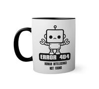 Error 404 Human Intelligence Not Found Funny All'interno colorato nero con tazza della maniglia 330ml
