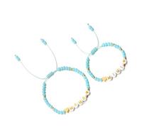ERRORY 2 braccialetti impilabili con perline a forma di cuore e fiori, color pesca/blu, per un look elegante ed elegante, con perline impilabili, Misura unica, come descritto