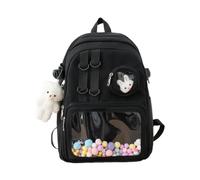 ERRORY Borsa a tracolla a doppia tracolla per ragazza, studentessa, adolescenti, tasca trasparente, versatile, zaino da viaggio, zaino alla moda per la scuola, zaino anime unico, Nero , single bag