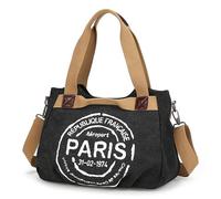 ERRORY Borsa a tracolla da donna in tela con lettere alla moda con ampio spazio e tracolla regolabile per la vita quotidiana essenziale da donna grande borsa a tracolla, Nero , One Size