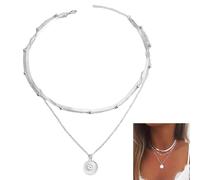 ERRORY Collana multistrato alla moda per le donne con ciondolo a moneta e catena in lega dettaglio multifunzione per collana a catena serpente look moda, Misura unica, come descritto, come descritto