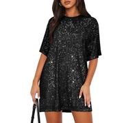 ERRORY Elegante abito da cocktail da donna con scintillante scollo a V a mezza manica abito da festa sciolto scollo a V abito scintillante mezza manica abito da cocktail party club, Nero , XL