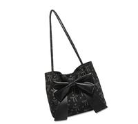 ERRORY Elegante borsa a coste per le donne di grande capacità Bow Plan spalla sottile permanente per scuola lavoro viaggi coreano moda fiocco, Nero