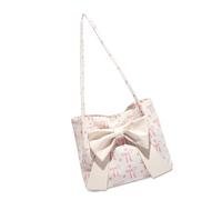 ERRORY Elegante borsa a coste per le donne di grande capacità Bow Plan spalla sottile permanente per scuola lavoro viaggi coreano moda fiocco, bianco