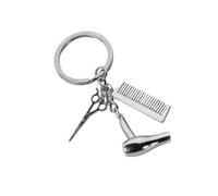 ERRORY Elegante portachiavi in lega per gli appassionati di parrucchieri con forbici asciugacapelli pettine design robusto accessorio alla moda regalo unico portachiavi regalo, Argento, Taglia unica