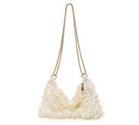 ERRORY Pochette da donna alla moda con raso rosa fiore paillettes sera borsa a tracolla con catena per feste di nozze Prom Night Clutch, bianco, One Size